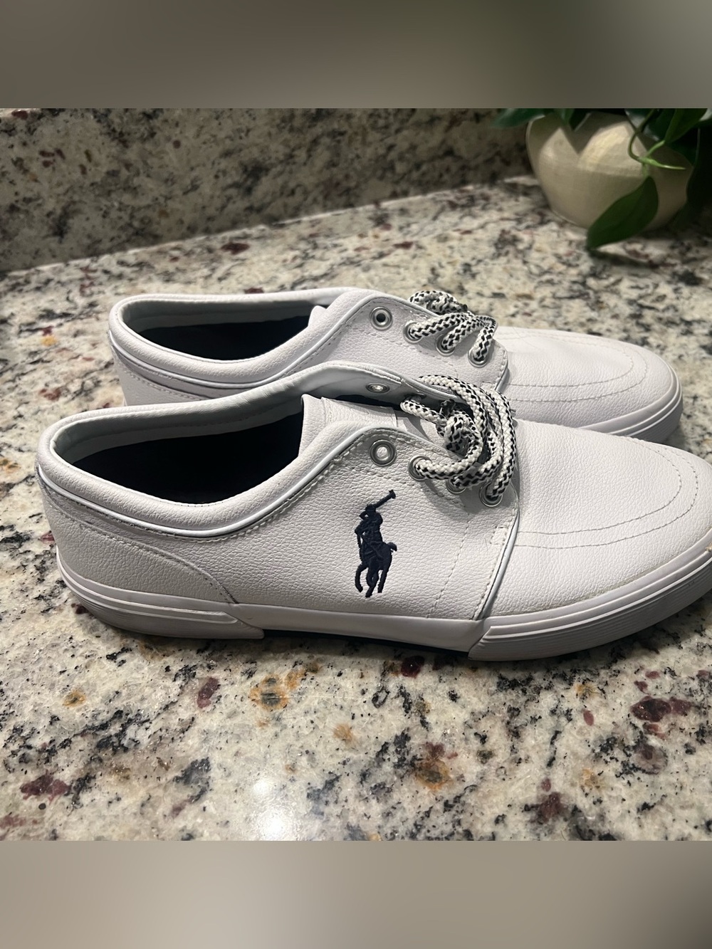 Polo by Ralph Lauren White Leather Loafers with Navy Pony